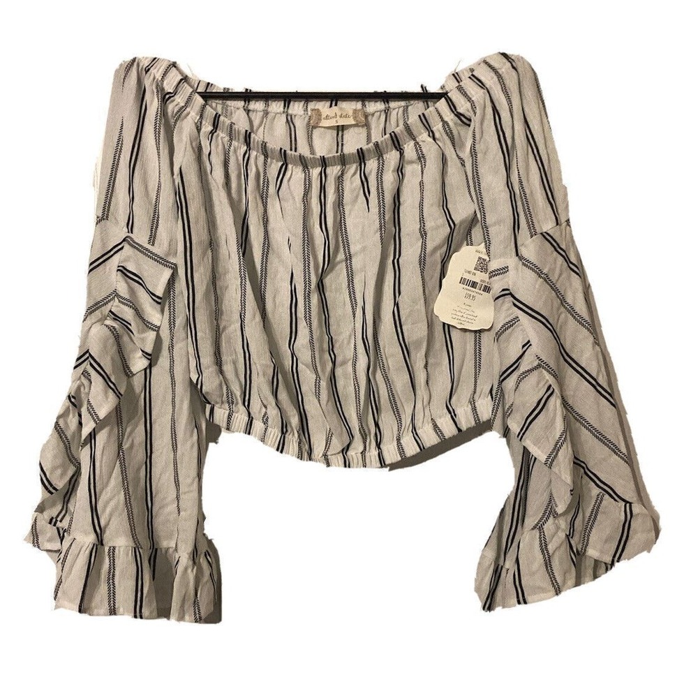 Altard State‎ Top off the shoulder crop Striped Rayon Ruffle Bell Sleeves New